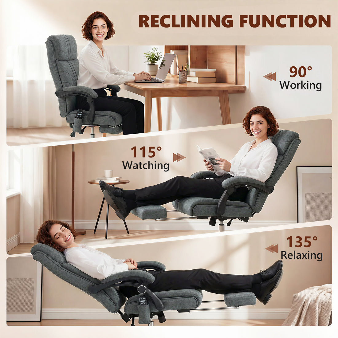 Vinsetto High Back Vibration Massage Office Chair with Footrest, Heated, Grey
