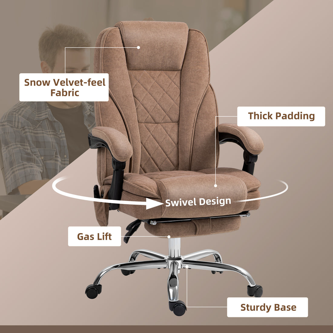 Vinsetto Massage Office Chair, Heated Reclining Computer Chair with Adjustable Height and Footrest, Brown