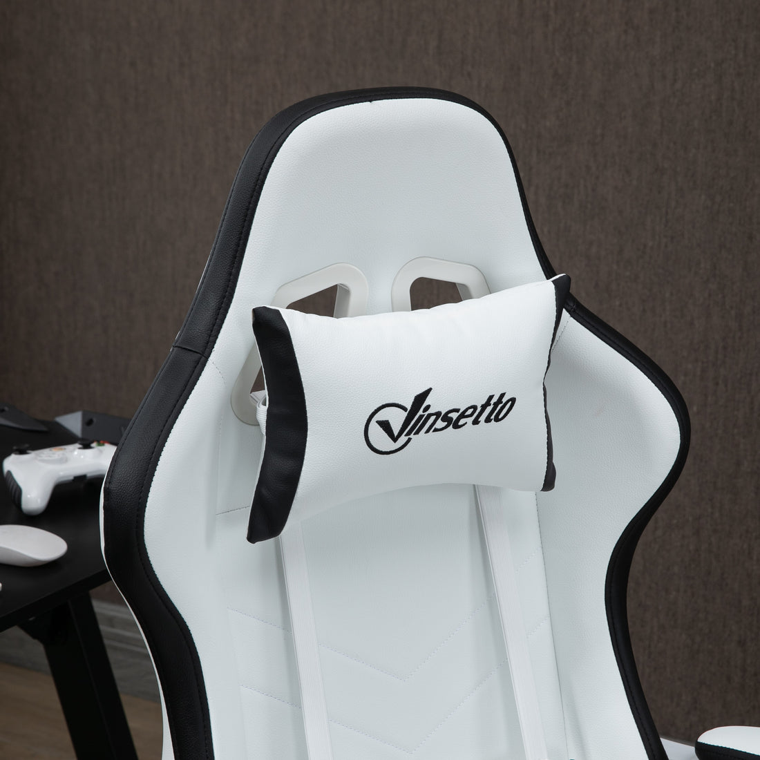 Vinsetto Gaming Chair, Computer Gamer Chair with Reclining High Back, Headrest, Lumbar Support, Footrest, Swivel Wheels, PU Leather, Adjustable Height for Home, White and Black