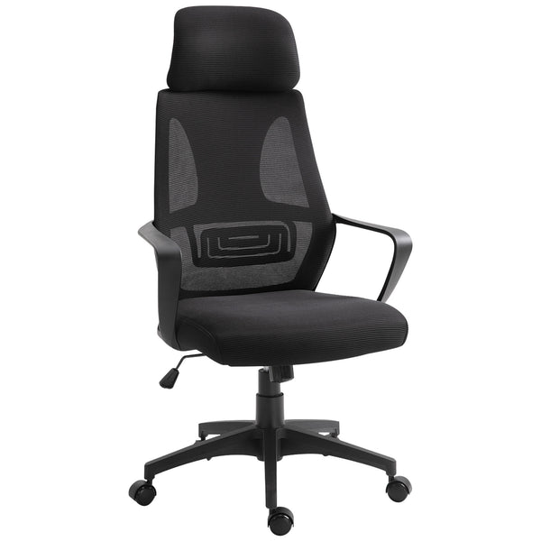 Vinsetto Ergonomic Office Chair, High Back Computer Chair, Mesh Desk Chair with Lumbar Support, Headrest, Wheel, Adjustable Height, Black