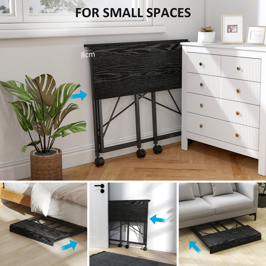 HOMCOM 80 cm Folding Desk on Wheels - Black