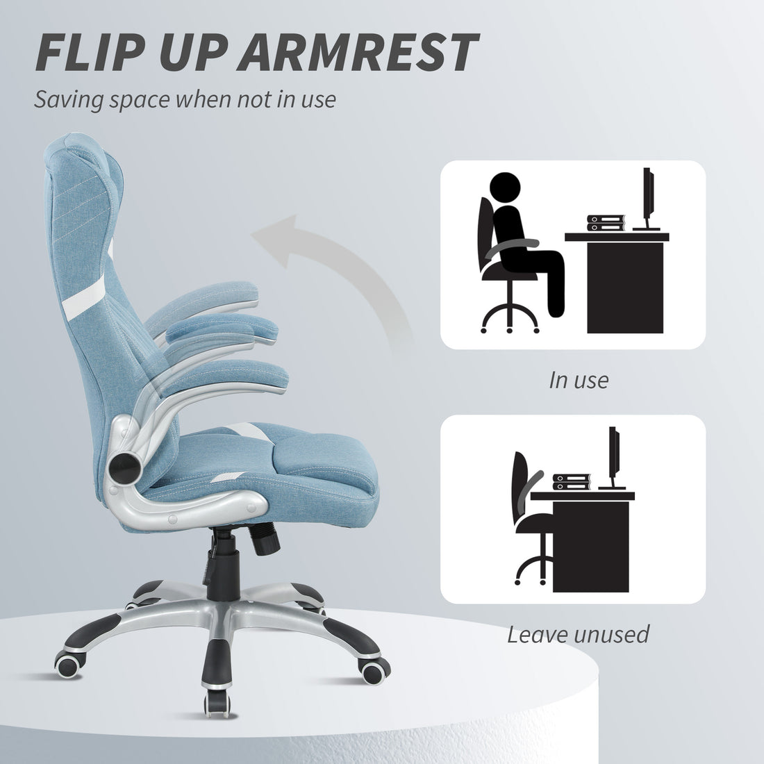 Vinsetto Linen-Look Office Chair, with Adjustable Height and Tension - Blue