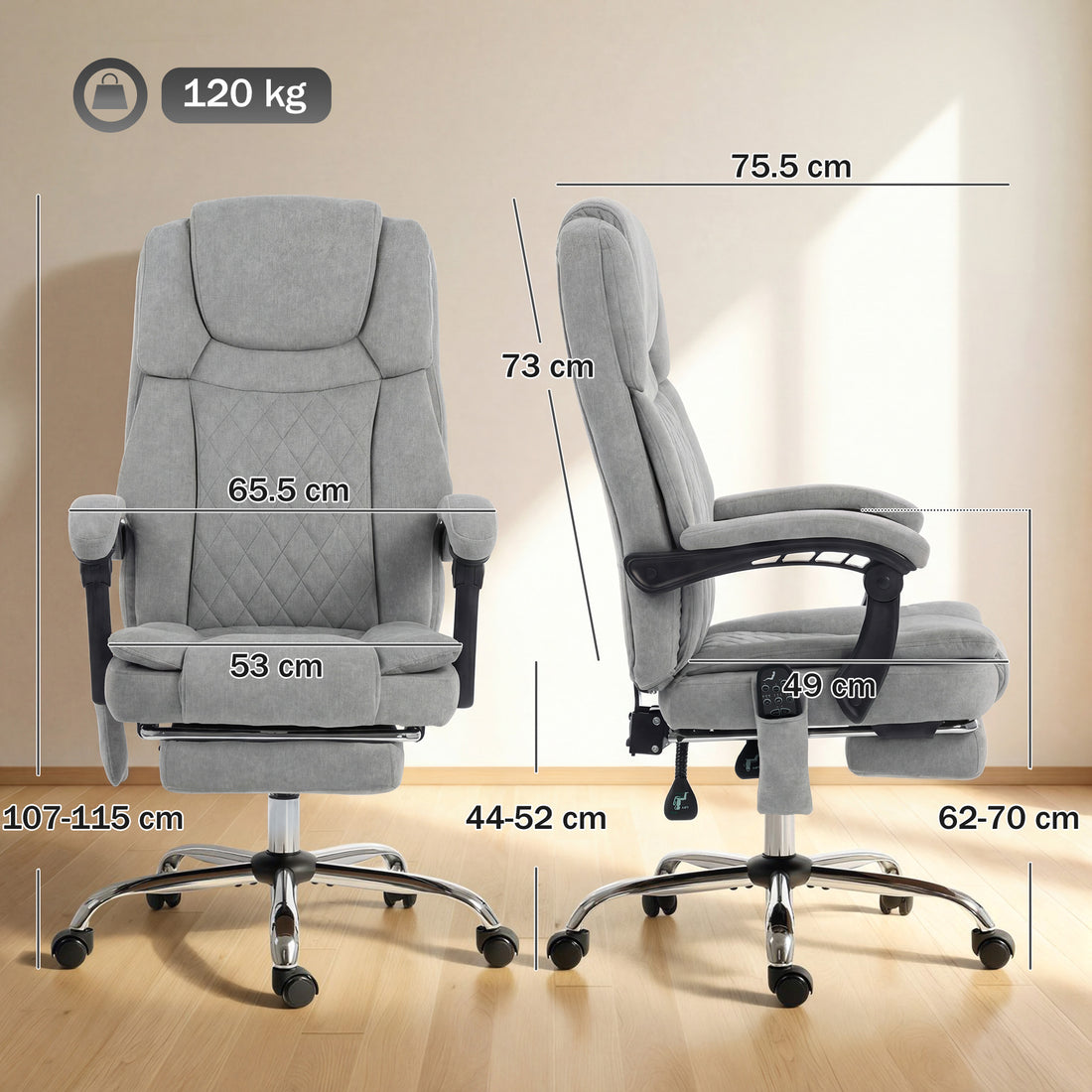 HOMCOM Office Chair with 6-Point Vibration Massage and Heat, Executive Computer Desk Chair with High Back, Reclining, Grey