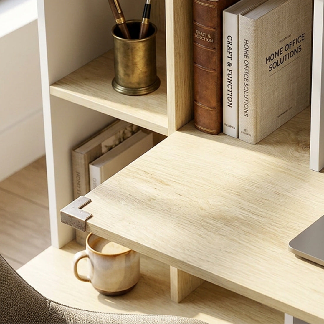 HOMCOM Computer Desk, Office Desk with Bookshelf, File Drawer and Legal Hanging File Holders, Oak Wood Effect