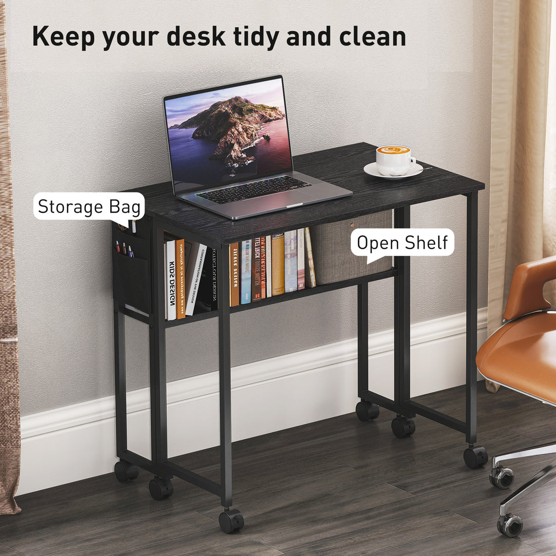 HOMCOM 80 cm Drop Leaf Writing Work Desk - Black