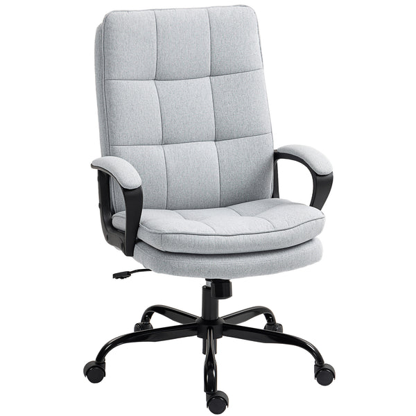 HOMCOM Double Padded Linen-Look Office Chair - Light Grey