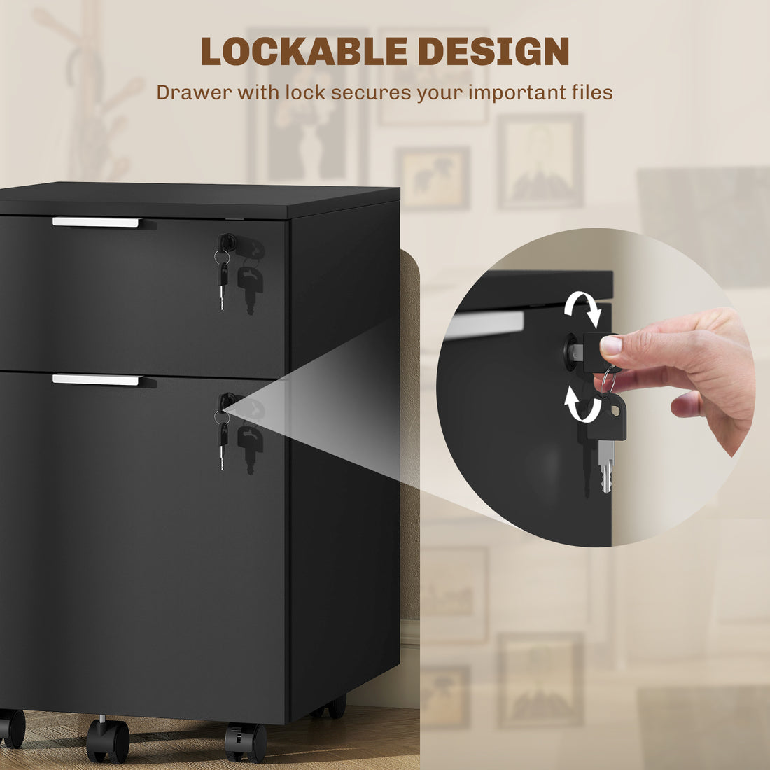 HOMCOM Two-Drawer Lockable Filing Cabinet - Black