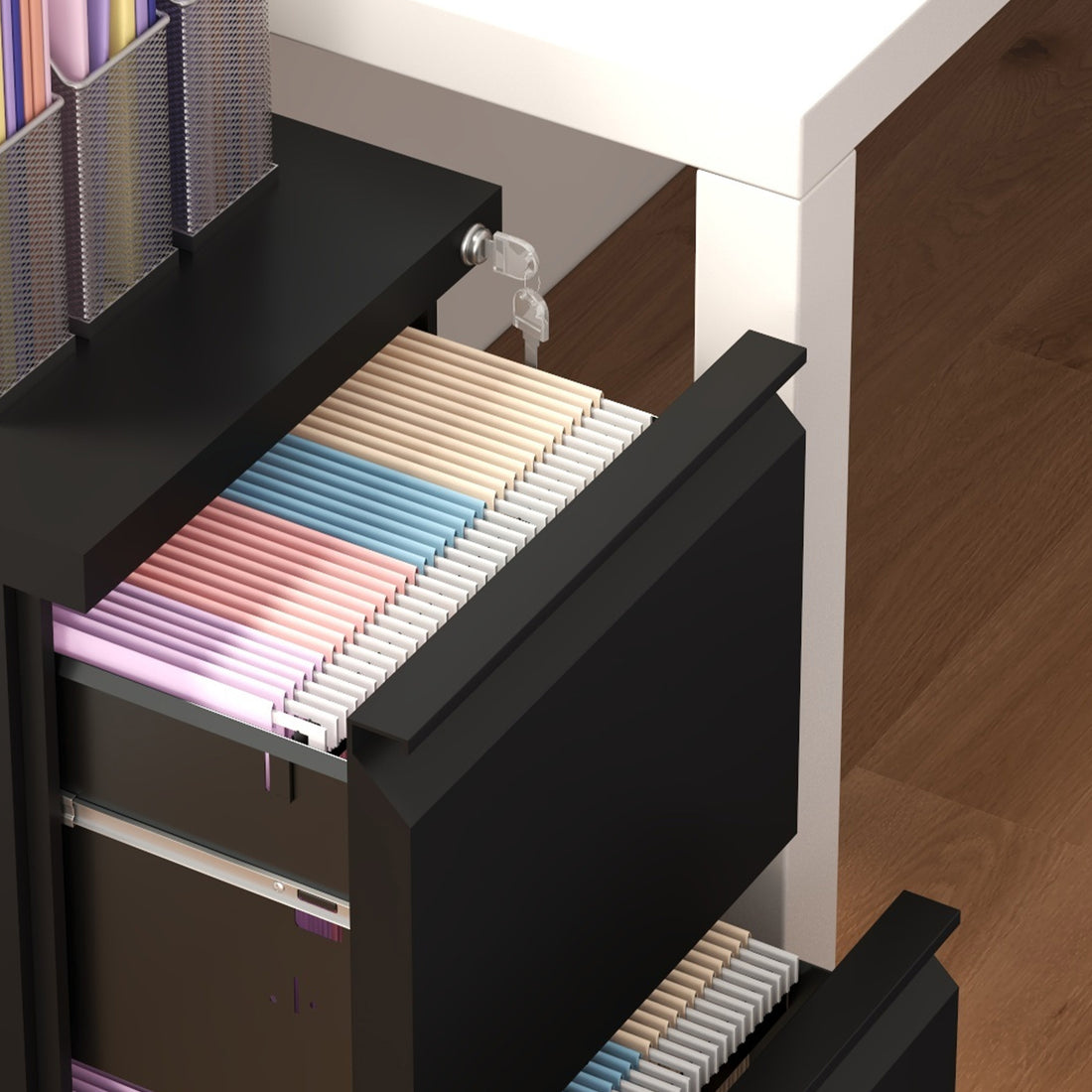 Vinsetto 2-Drawer Mobile Filing Cabinet, Metal Lockable File Cabinet for Letter, A4 and Legal Size, Pre-Assembled Body, Black