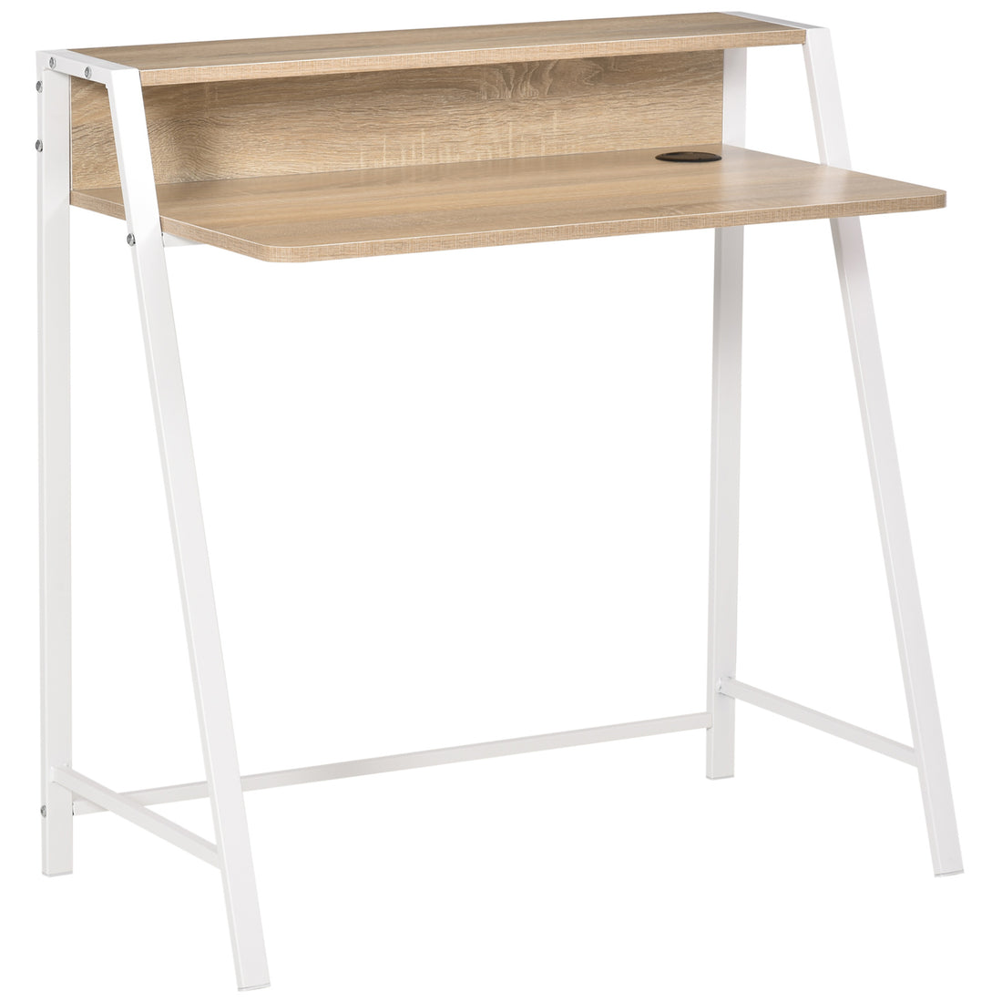 HOMCOM Writing Desk Computer Table Home Office PC Laptop Workstation Storage Shelf 84L x 45W cm White and Oak