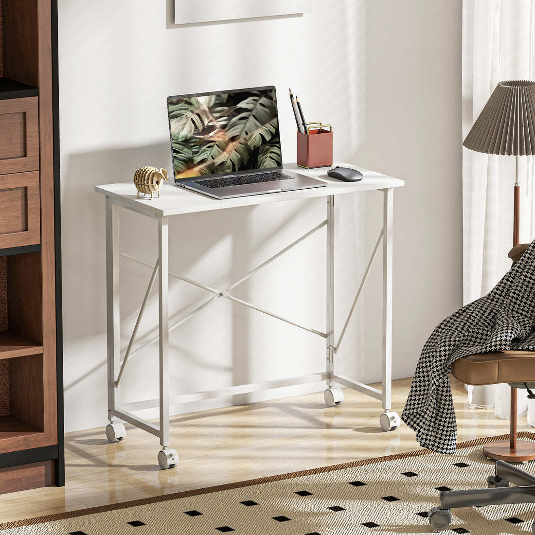 HOMCOM 80 cm Folding Desk on Wheels - White