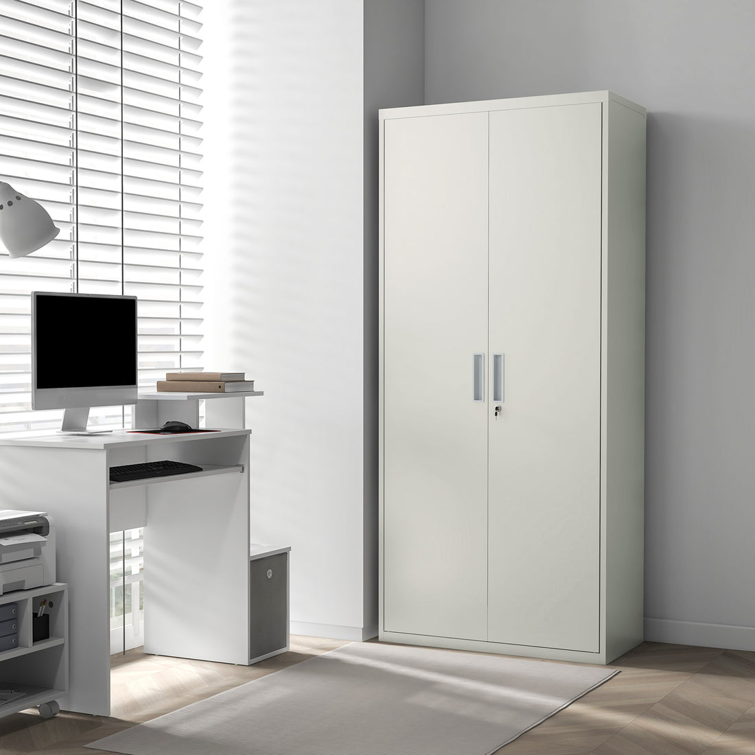 HOMCOM Five Shelf Lockable Steel Office Cabinet - White