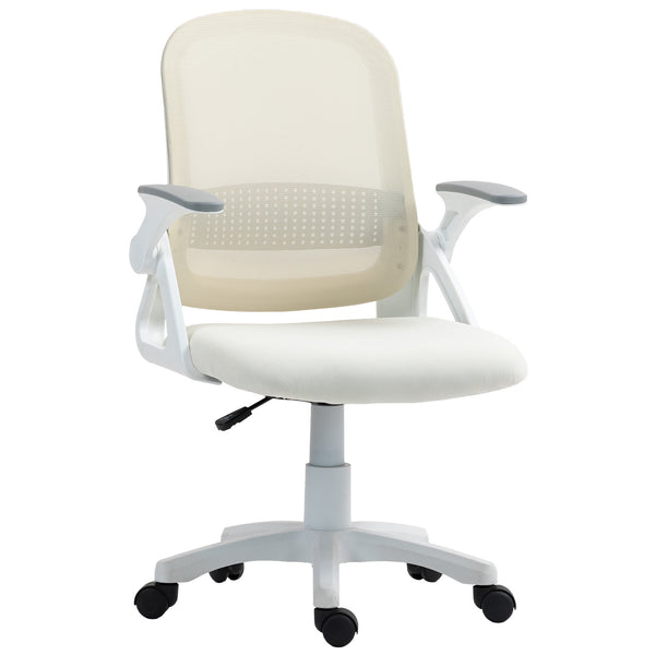HOMCOM Breathable Mesh Office Chair, Ergonomic Swivel Computer Chair with Flip-up Armrests, Lumbar Back Support for Home/Office, White
