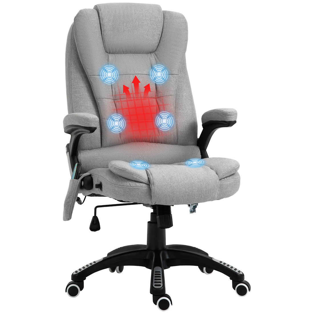 Vinsetto Office Chair, Ergonomic Fabric Desk Chair with 6-Point Massage and Back Heated, Arms, Lumbar Support, Light Grey