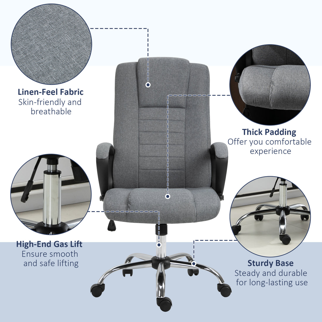 Vinsetto Linen-Look Swivel Office Chair - Dark Grey