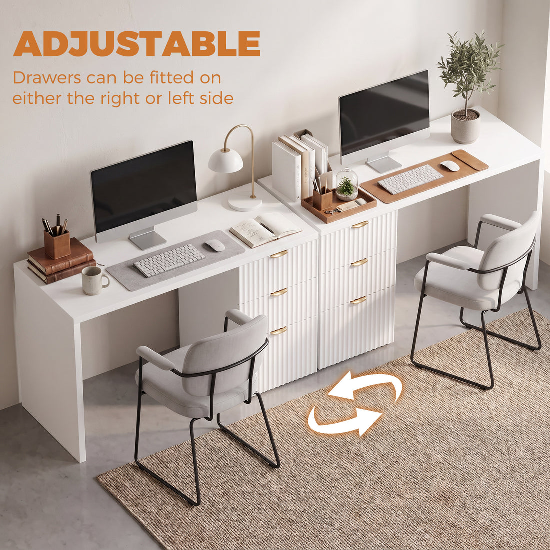 HOMCOM Computer Desk with 3 Drawers Reversible Home Office Desk 120 cm, White
