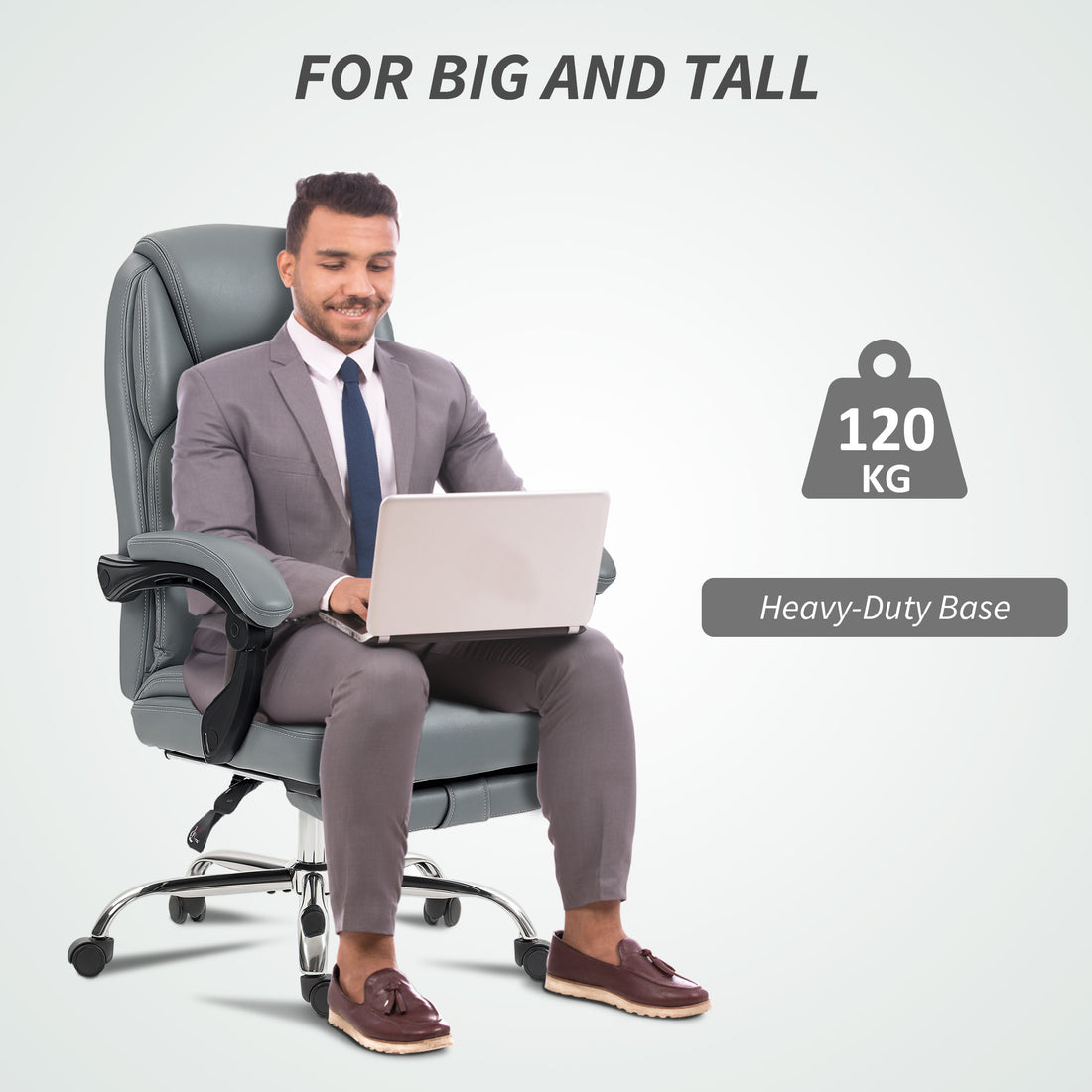 HOMCOM Faux Leather Reclining Office Chair, with Footrest - Grey