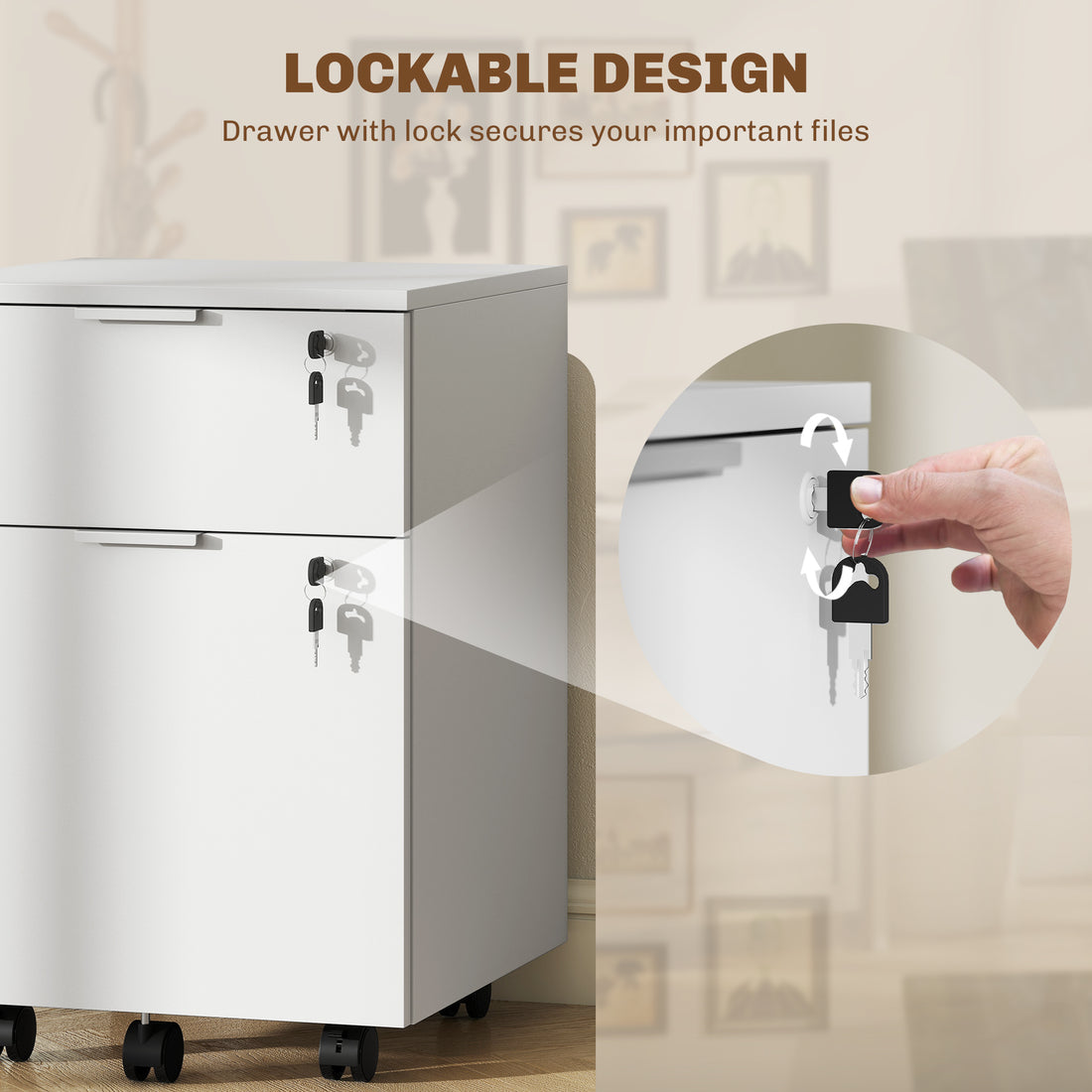 HOMCOM Two-Drawer Lockable Filing Cabinet - White