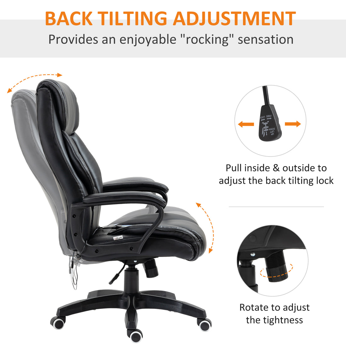 Vinsetto Office Chair with 6-Point Maaage, PU Desk Chair with Padded Seat and Armrest, Computer Chair with Tilt Function for Home, Black