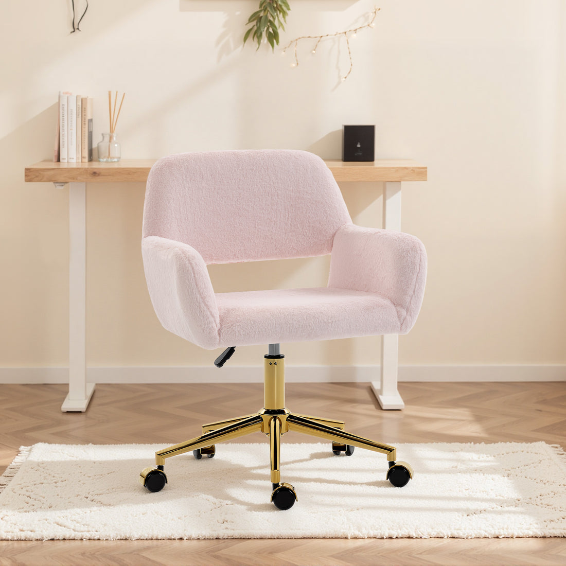 HOMCOM Faux Fur Rabbit Chair - Light Pink