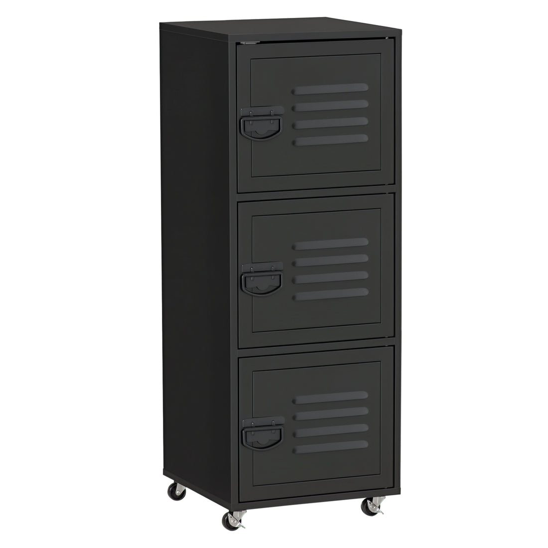 HOMCOM Rolling Storage Cabinet 3-Tier Mobile File Cabinet with Wheels & Metal Doors for Home Office, Living Room, Black