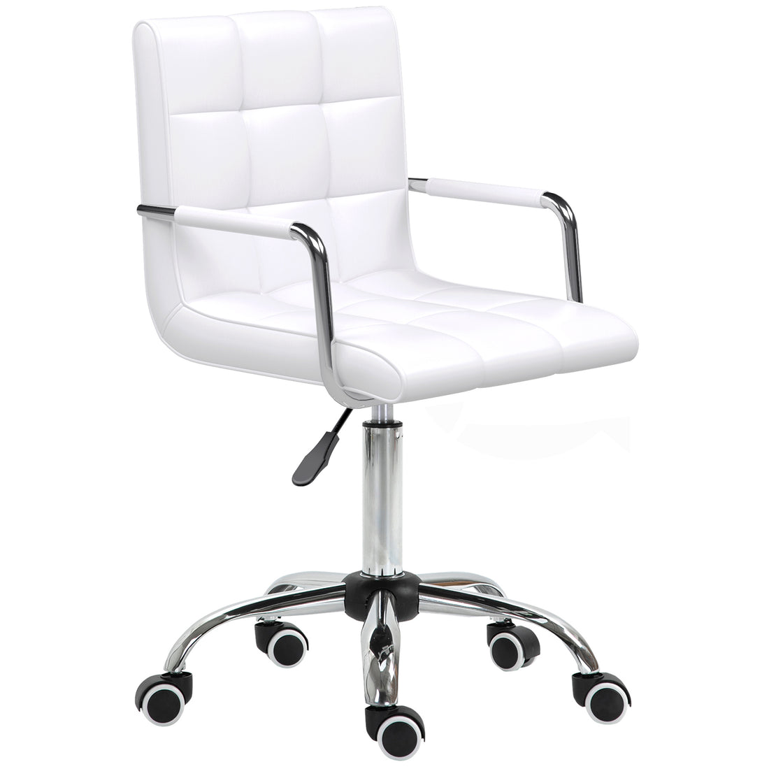 Vinsetto Makeup Vanity Chair, PU Leather Mid Back Office Chair with Adjustable Height, Armrest and Rolling Wheels, White