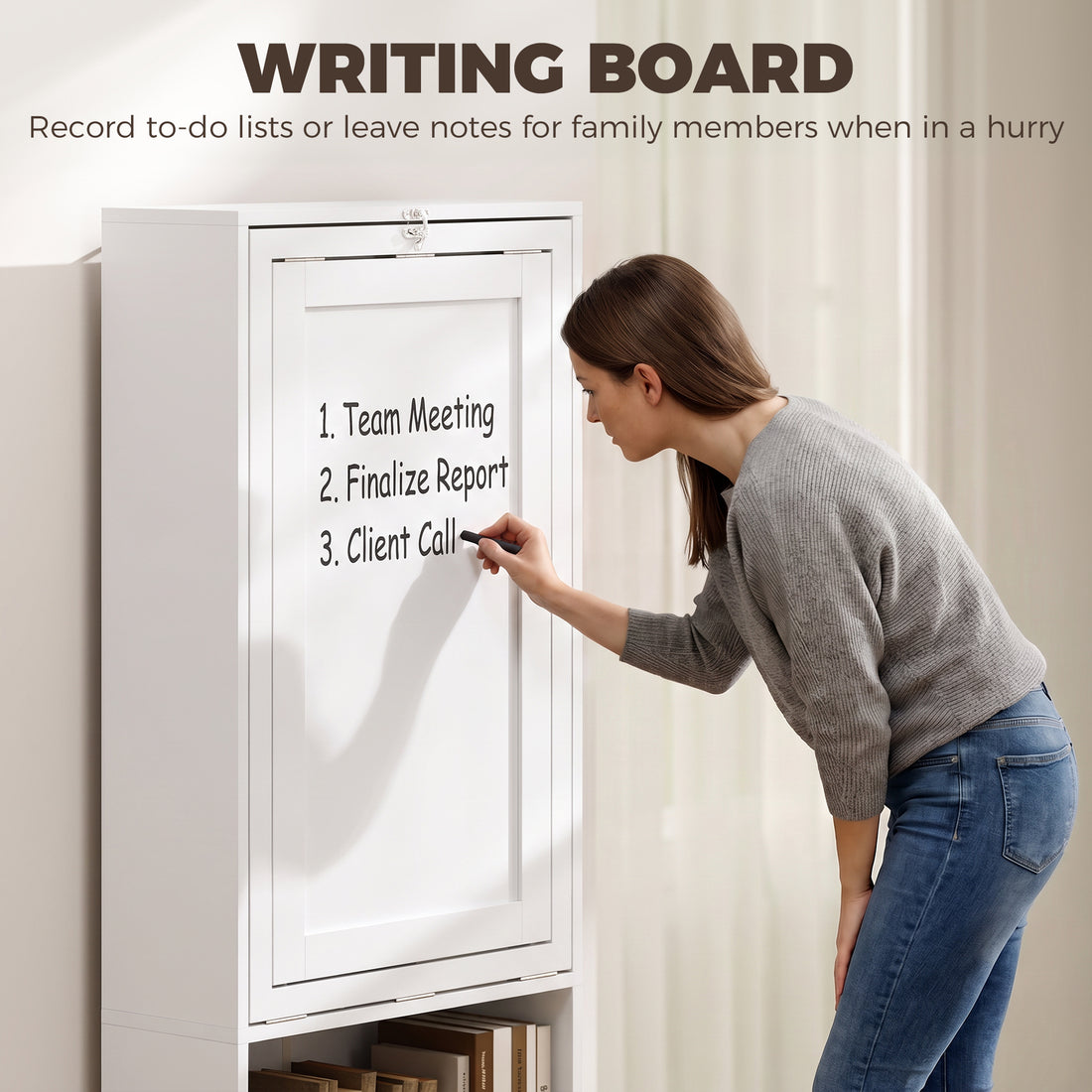 HOMCOM Three-Part Work Desk, with Storage and Writing Board - White