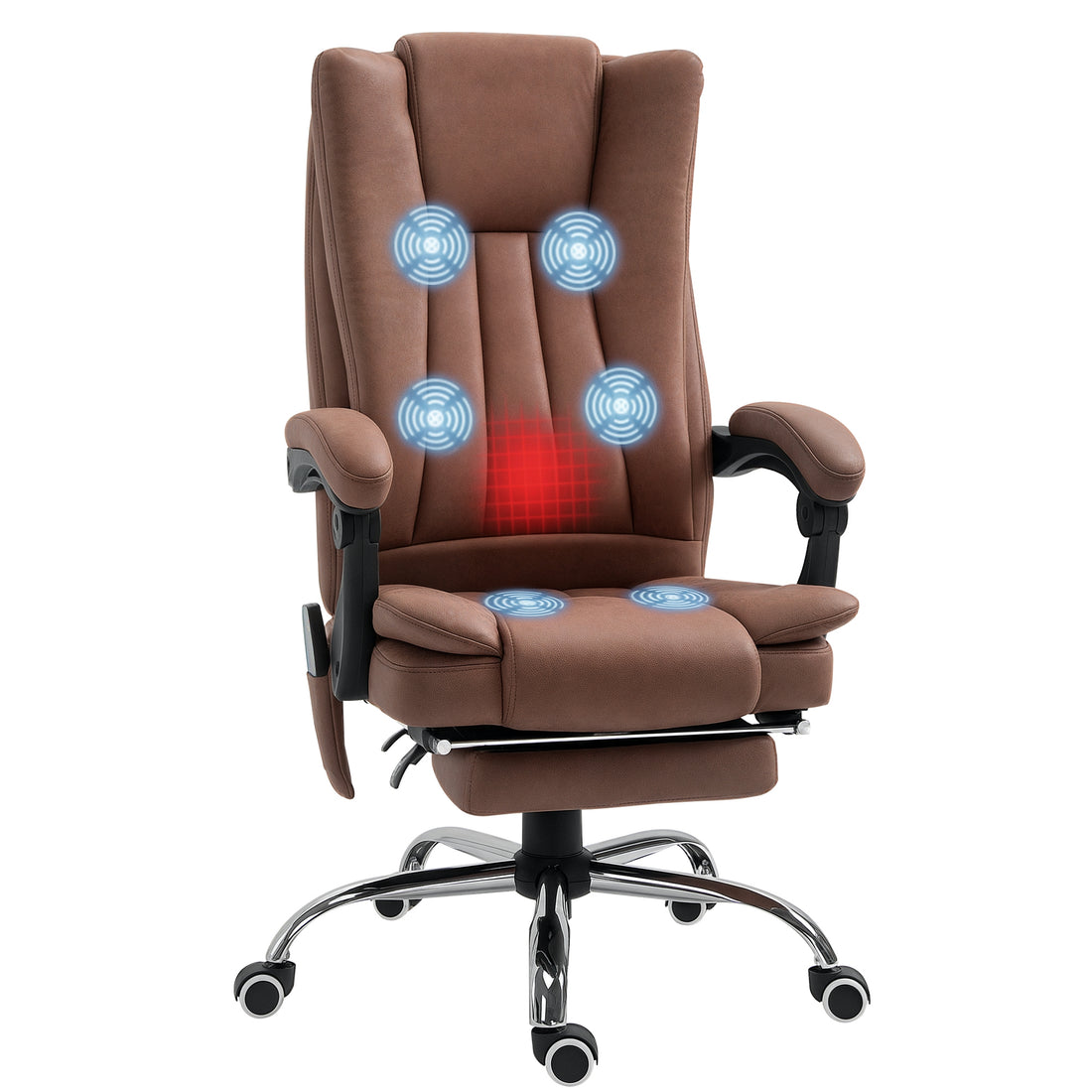 Vinsetto Office Chair with Massage and Heat, Microfibre Reclining Computer Desk Chair with Footrest and Adjustable Height, Swivel Wheels for Home Office, Brown