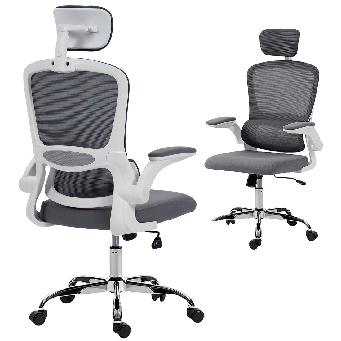 HOMCOM Mesh Back Office Chair, with Lumbar Support - Charcoal Grey