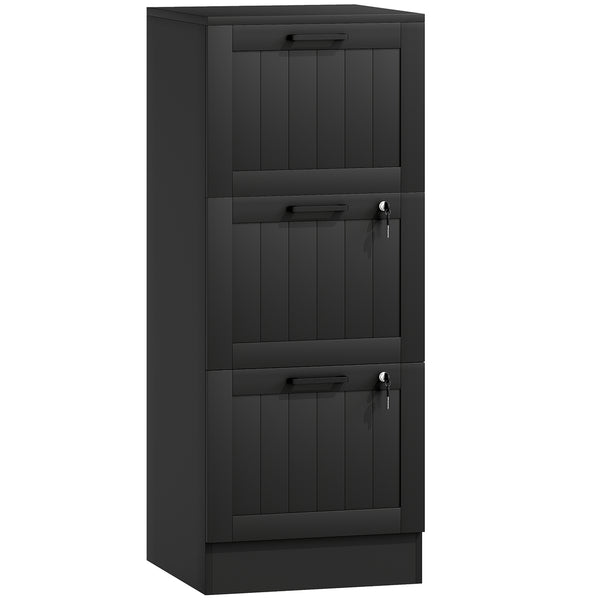HOMCOM 3 Drawer Filing Cabinet with Lock, Office Storage Cabinet with Adjustable Hanging Bars for A4 Letter Size Files, Black