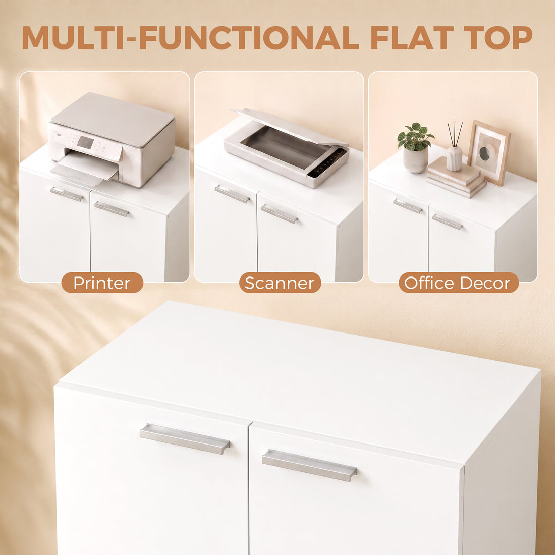 HOMCOM 120 cm Tall Storage Cabinet Cupboard, 3-Tier File Organiser Wooden Filing Cabinet, White