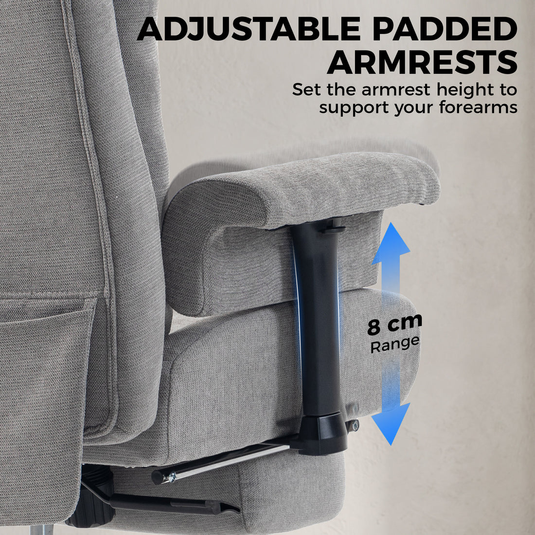 HOMCOM Big and Tall Office Chair, 250 kg Heavy Duty Executive Desk Chair with Adjustable Padded Armrests and High Back, Grey