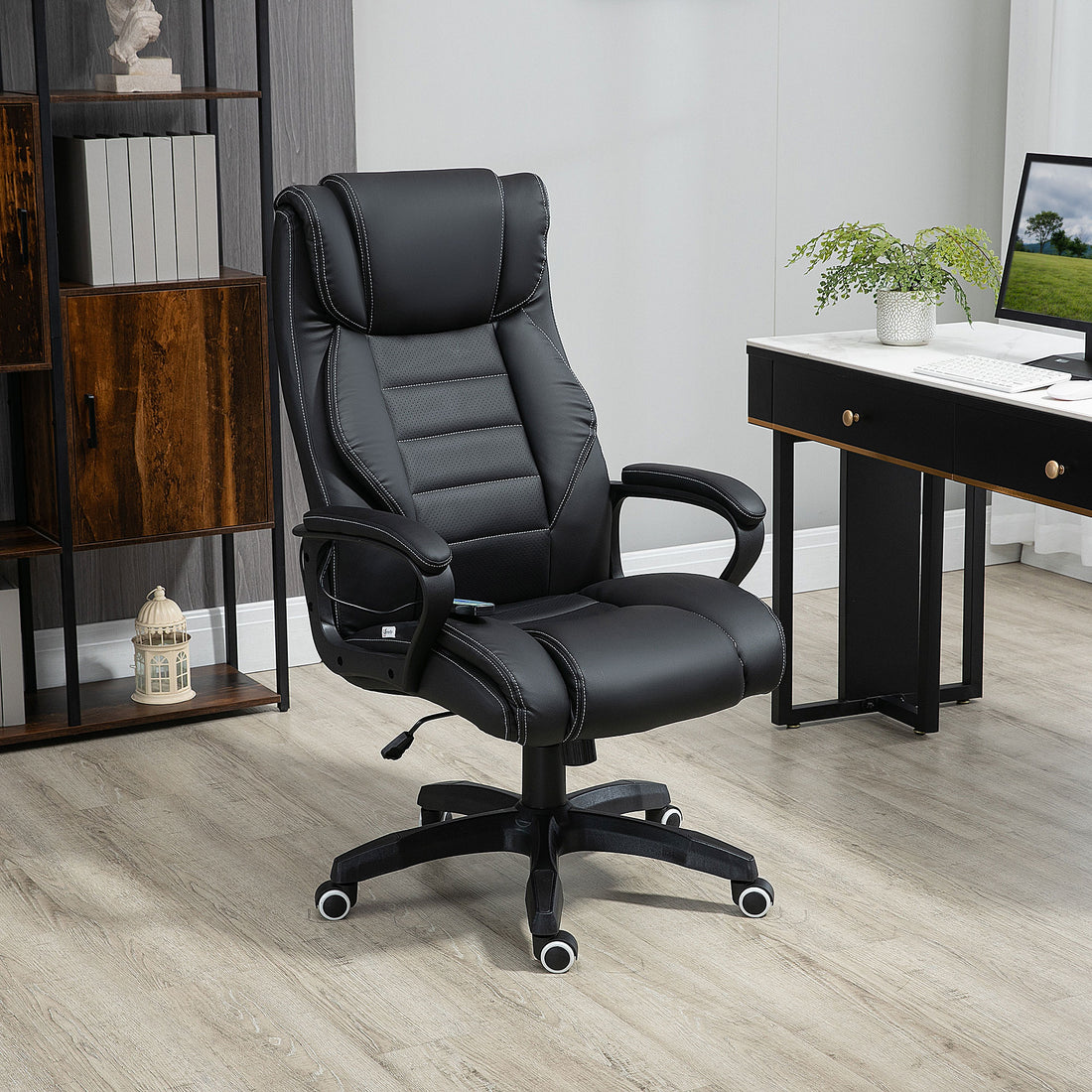 Vinsetto Office Chair with 6-Point Maaage, PU Desk Chair with Padded Seat and Armrest, Computer Chair with Tilt Function for Home, Black