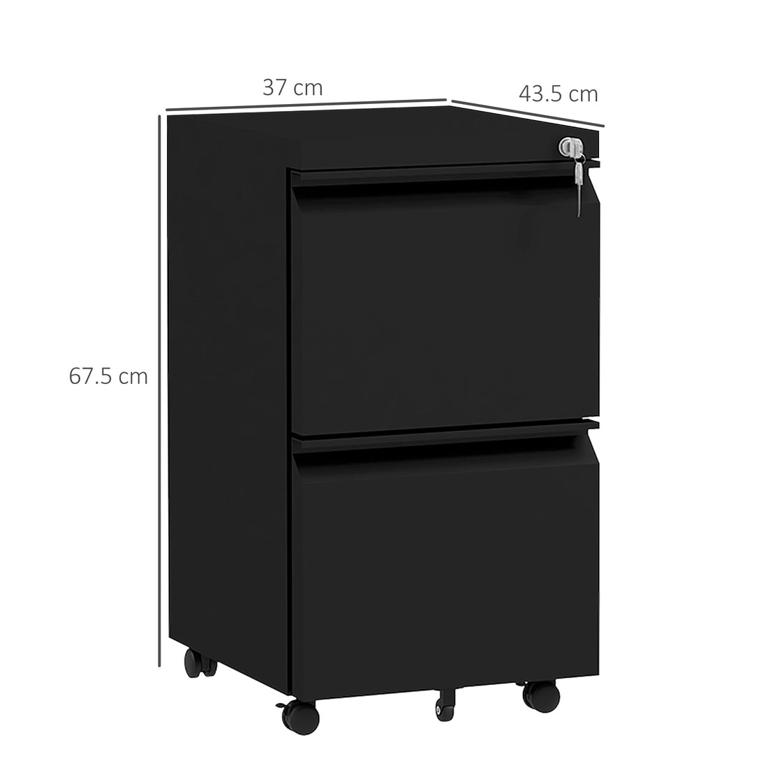 Vinsetto 2-Drawer Mobile Filing Cabinet, Metal Lockable File Cabinet for Letter, A4 and Legal Size, Pre-Assembled Body, Black
