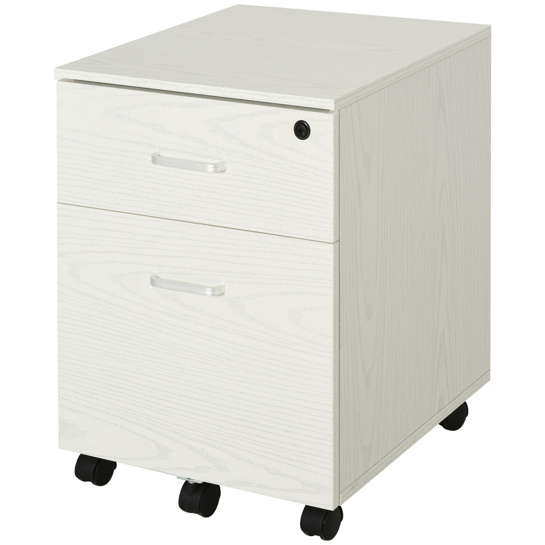 Vinsetto 2-Drawer Locking Office Filing Cabinet w/ 5 Wheels Rolling Storage Hanging A4 Cupboard Home Organisation White Wood Grain