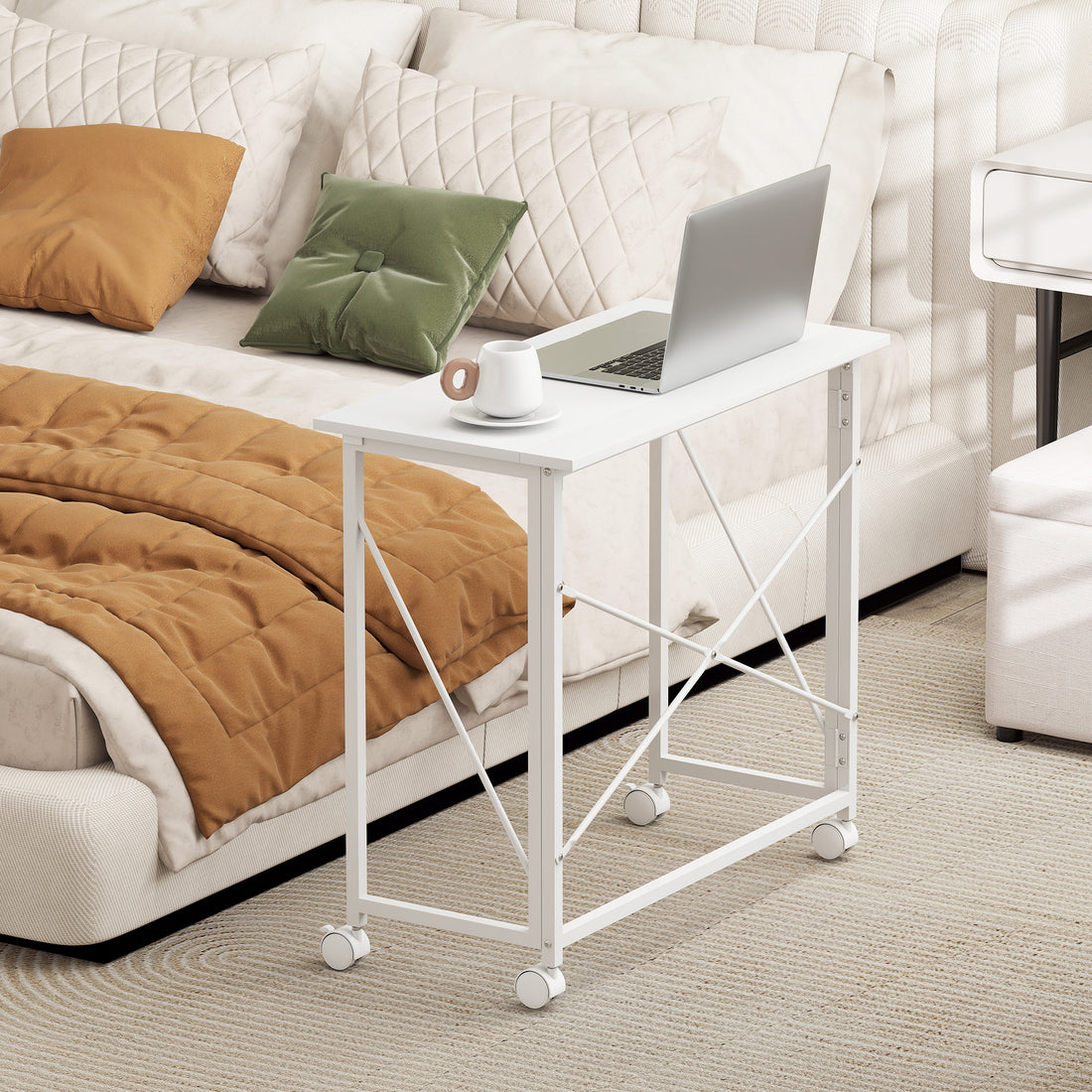 HOMCOM 80 cm Folding Desk on Wheels - White