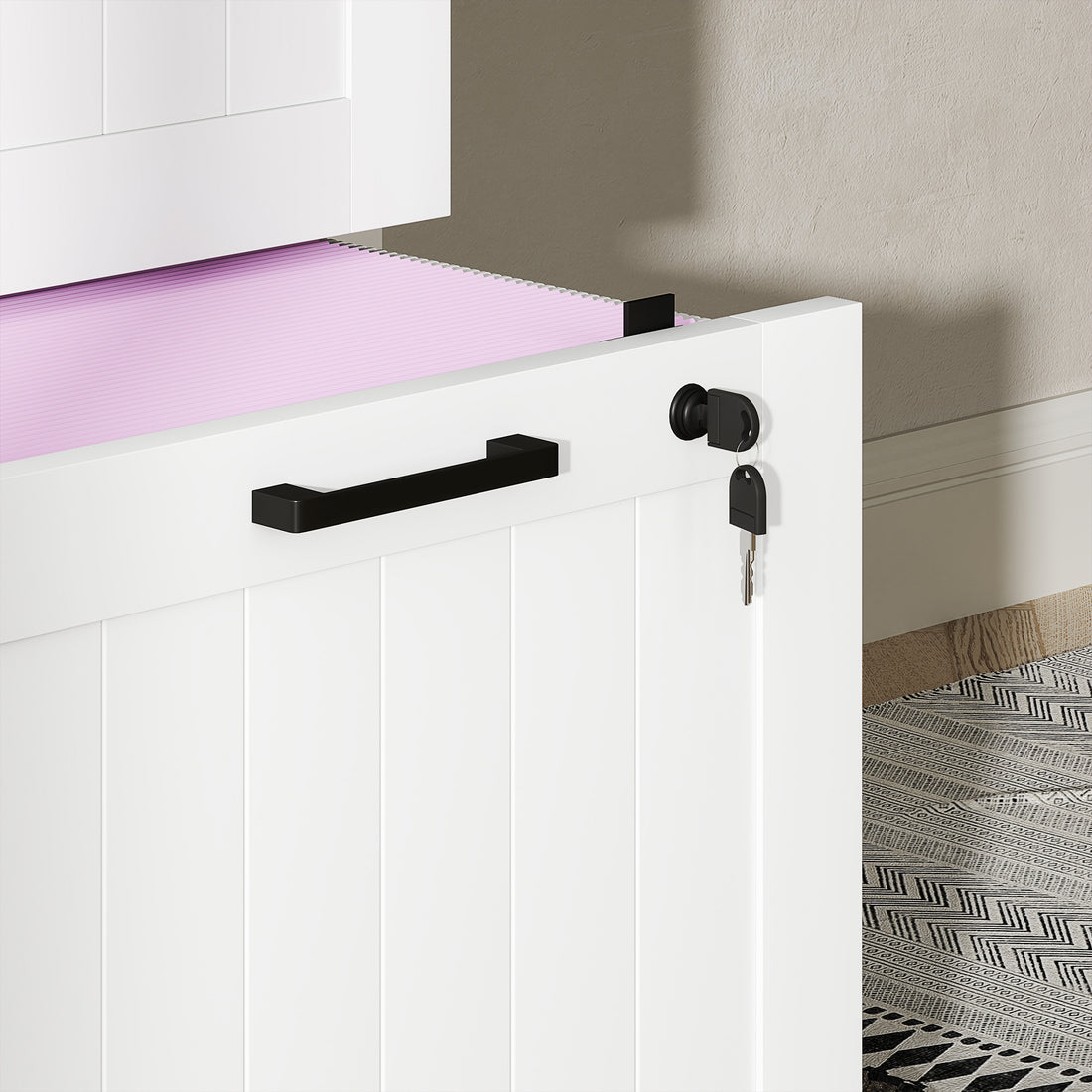 HOMCOM 3 Drawer Filing Cabinet with Lock, Office Storage Cabinet with Adjustable Hanging Bars for A4 Letter Size Files, White