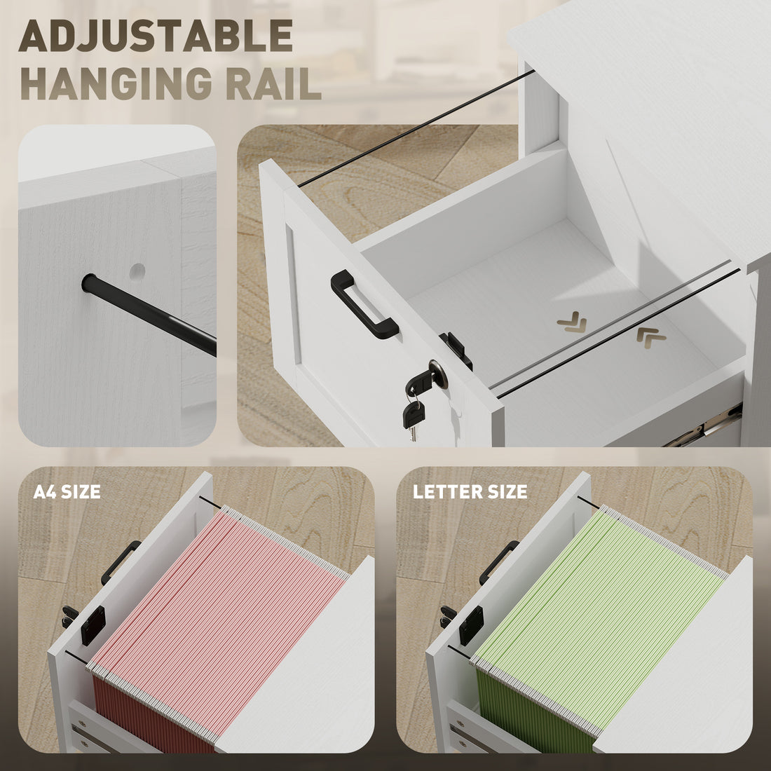 HOMCOM 2-Drawer Filing Cabinet with Lock - White