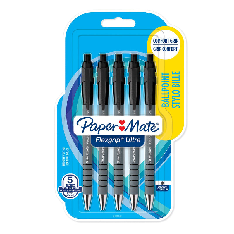 Paper Mate Flexgrip Ultra Retractable Ballpoint Pen 1.0mm Tip 0.5mm Line Black (Pack 5)