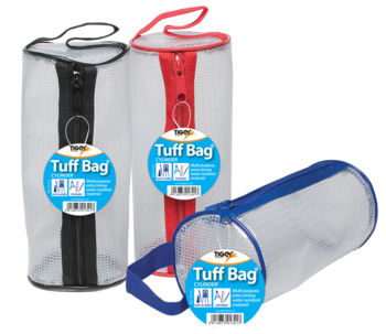 Tiger Tuff Bag Cylinder Pencil Case Clear with Assorted Colour Zips (Pack 12)