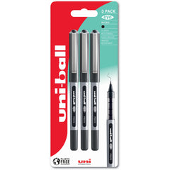 uni-ball Eye Micro UB-150 Liquid Ink Rollerball Pen 0.5mm Tip 0.3mm Line Plastic Free Packaging Black (Pack 3)
