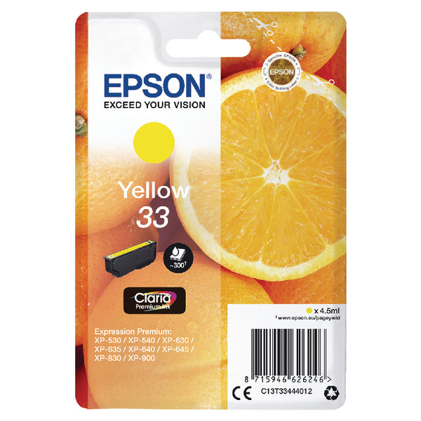 Epson 33 Oranges Yellow Standard Capacity Ink Cartridge 4.5ml - C13T33444012