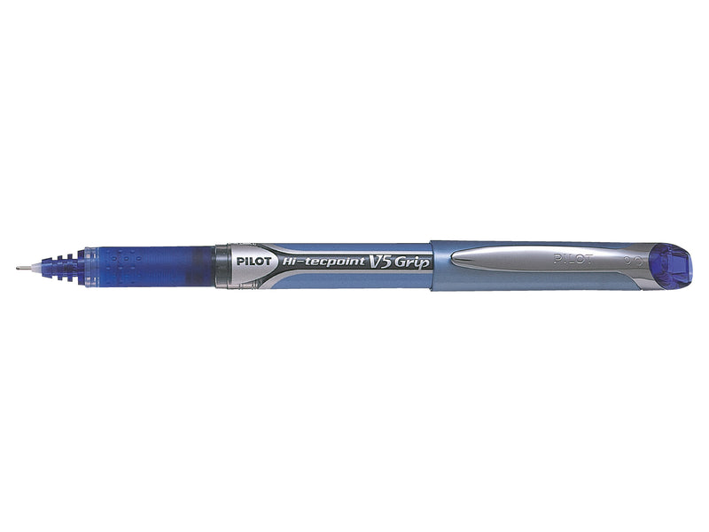 Pilot V5 Grip Hi-Tecpoint Liquid Ink Rollerball Pen 0.5mm Tip 0.3mm Line Blue (Pack 12)