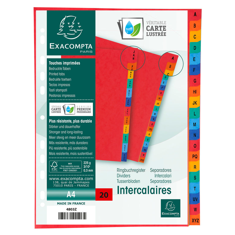 Exacompta Index A-Z A4 225gsm Pressboard Assorted Colours