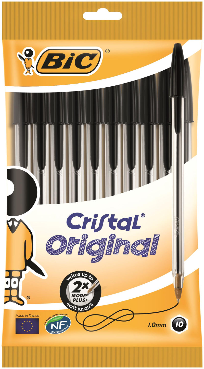 Bic Cristal Ballpoint Pen 1.0mm Tip 0.32mm Line Black (Pack 10)