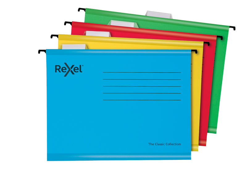 Rexel Classic A4 Suspension File Card 15mm V Base Assorted Colours (Pack 10) 2115585 DD