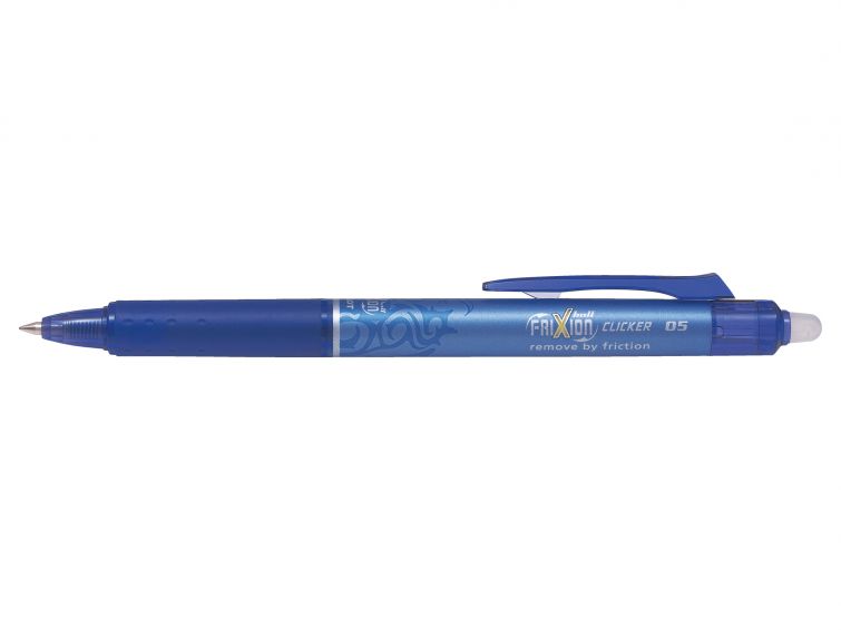 Pilot FriXion Clicker Erasable Retractable Gel Rollerball Pen 0.5mm Tip 0.25mm Line Blue (Pack 12)