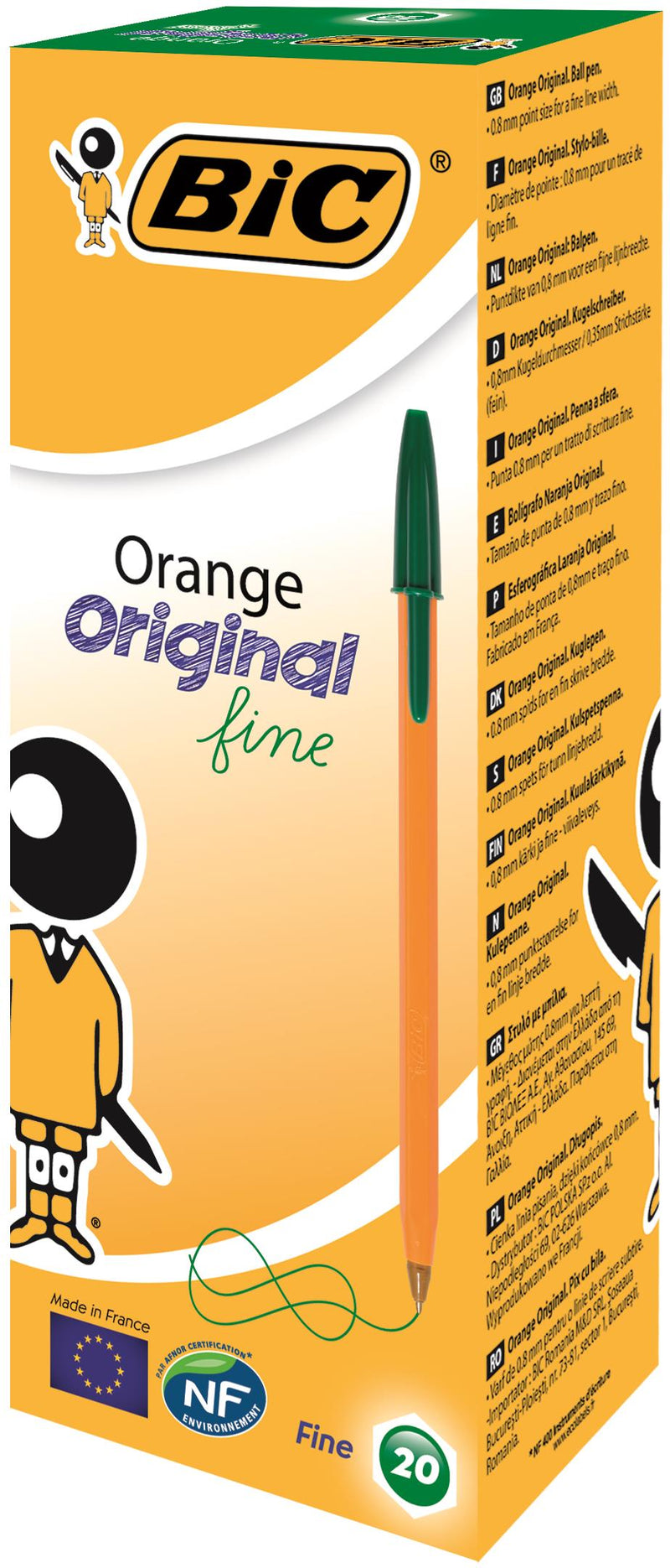 Bic Orange Ballpoint Pen 0.8mm Tip 0.30mm Line Green (Pack 20)