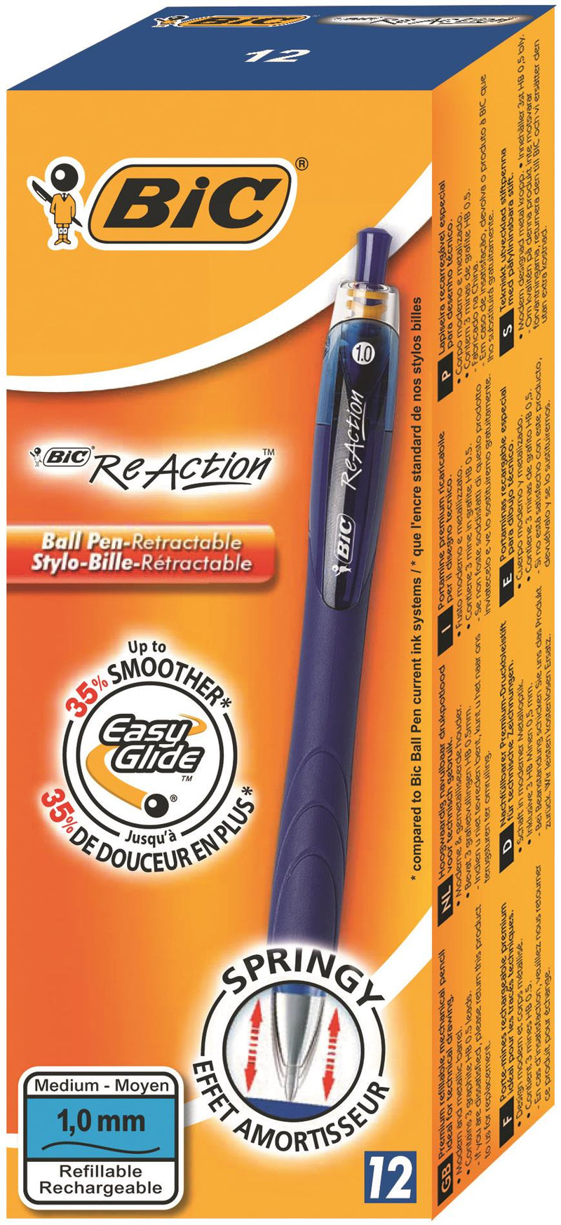 Bic ReAction Retractable Ballpoint Pen 1mm Tip 0.32mm Line Blue (Pack 12)