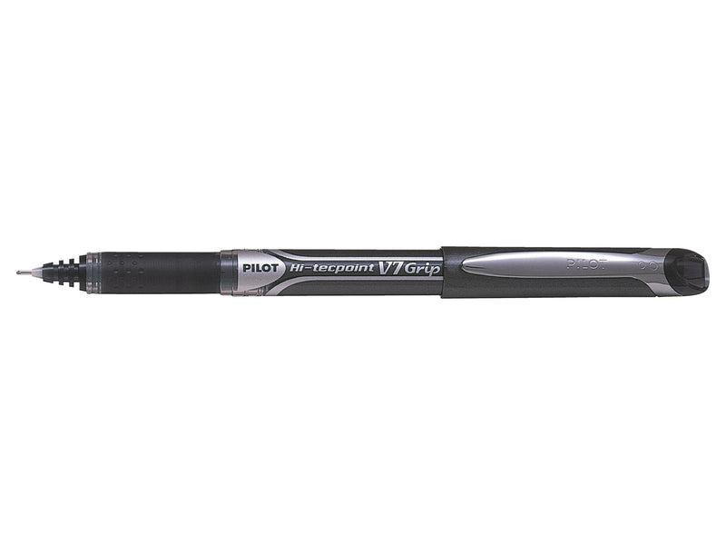 Pilot V7 Grip Hi-Tecpoint Liquid Ink Rollerball Pen 0.7mm Tip 0.4mm Line Black (Pack 12)