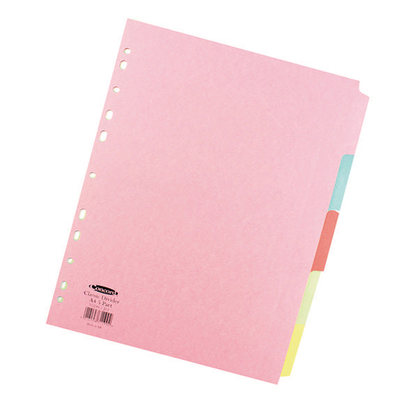 Concord Divider 5 Part A4 160gsm Board Pastel Assorted Colours